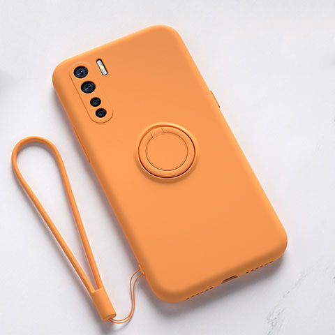 Silikon Hülle Handyhülle Ultra Dünn Schutzhülle Flexible Tasche Silikon mit Magnetisch Fingerring Ständer T03 für Oppo A91 Orange