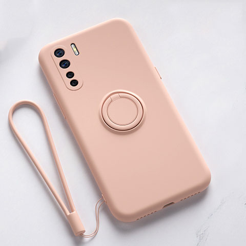 Silikon Hülle Handyhülle Ultra Dünn Schutzhülle Flexible Tasche Silikon mit Magnetisch Fingerring Ständer T03 für Oppo A91 Rosa