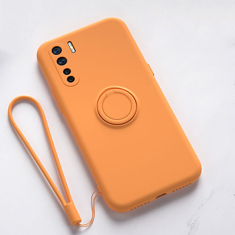 Silikon Hülle Handyhülle Ultra Dünn Schutzhülle Flexible Tasche Silikon mit Magnetisch Fingerring Ständer T03 für Oppo F15 Orange