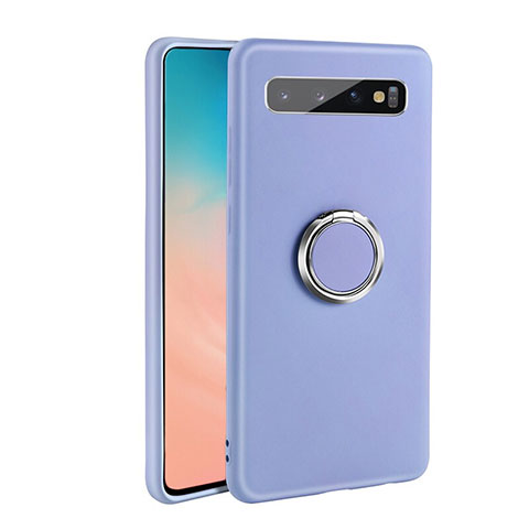 Silikon Hülle Handyhülle Ultra Dünn Schutzhülle Flexible Tasche Silikon mit Magnetisch Fingerring Ständer T03 für Samsung Galaxy S10 5G Violett