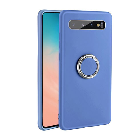 Silikon Hülle Handyhülle Ultra Dünn Schutzhülle Flexible Tasche Silikon mit Magnetisch Fingerring Ständer T03 für Samsung Galaxy S10 Blau