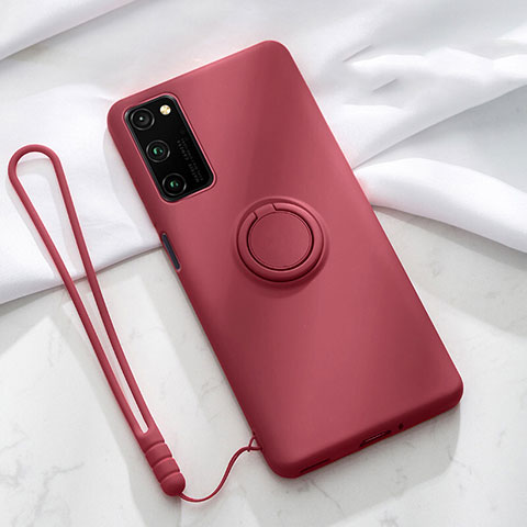 Silikon Hülle Handyhülle Ultra Dünn Schutzhülle Flexible Tasche Silikon mit Magnetisch Fingerring Ständer T04 für Huawei Honor View 30 Pro 5G Fuchsie