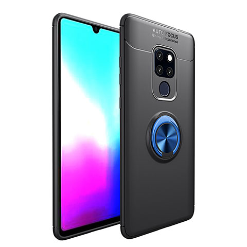 Silikon Hülle Handyhülle Ultra Dünn Schutzhülle Flexible Tasche Silikon mit Magnetisch Fingerring Ständer T04 für Huawei Mate 20 X 5G Blau und Schwarz