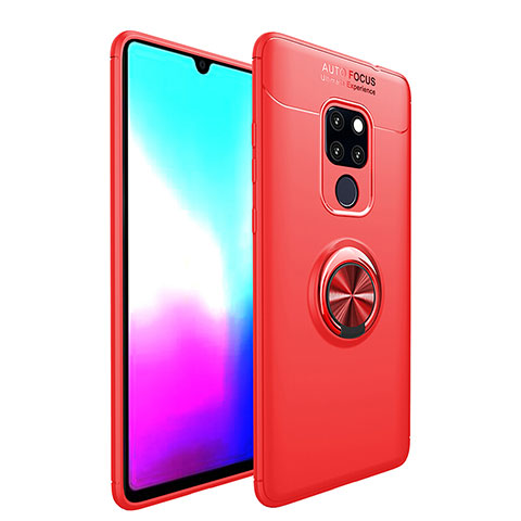 Silikon Hülle Handyhülle Ultra Dünn Schutzhülle Flexible Tasche Silikon mit Magnetisch Fingerring Ständer T04 für Huawei Mate 20 X 5G Rot