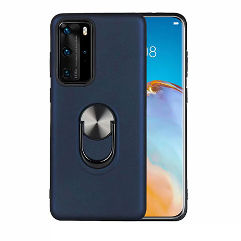 Silikon Hülle Handyhülle Ultra Dünn Schutzhülle Flexible Tasche Silikon mit Magnetisch Fingerring Ständer T05 für Huawei P40 Pro Blau