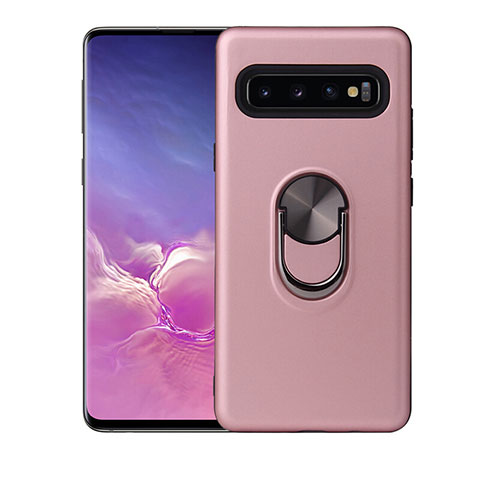 Silikon Hülle Handyhülle Ultra Dünn Schutzhülle Flexible Tasche Silikon mit Magnetisch Fingerring Ständer T07 für Samsung Galaxy S10 5G Rosegold