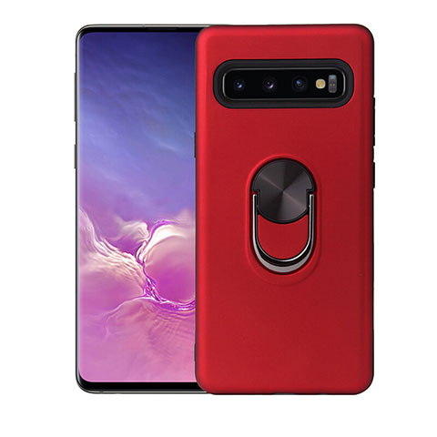 Silikon Hülle Handyhülle Ultra Dünn Schutzhülle Flexible Tasche Silikon mit Magnetisch Fingerring Ständer T07 für Samsung Galaxy S10 Rot