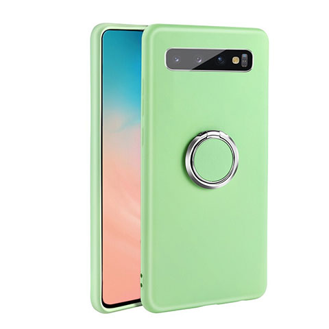 Silikon Hülle Handyhülle Ultra Dünn Schutzhülle Flexible Tasche Silikon mit Magnetisch Fingerring Ständer T08 für Samsung Galaxy S10 Plus Grün