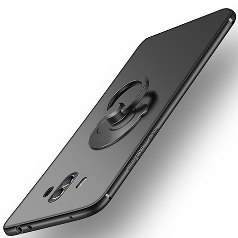 Silikon Hülle Handyhülle Ultra Dünn Schutzhülle Silikon mit Fingerring Ständer für Huawei Mate 10 Schwarz