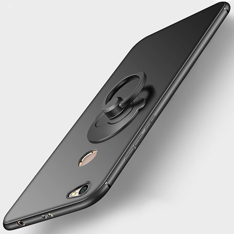 Silikon Hülle Handyhülle Ultra Dünn Schutzhülle Silikon mit Fingerring Ständer für Xiaomi Redmi Note 5A High Edition Schwarz