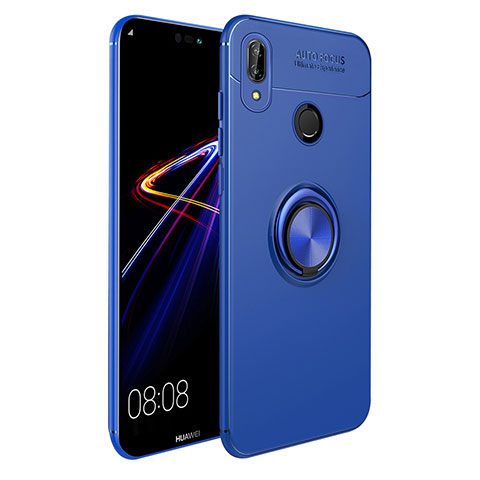 Silikon Hülle Handyhülle Ultra Dünn Schutzhülle Silikon mit Magnetisch Fingerring Ständer A02 für Huawei Nova 3i Blau