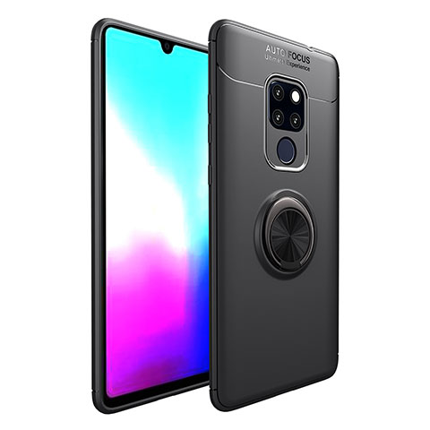 Silikon Hülle Handyhülle Ultra Dünn Schutzhülle Silikon mit Magnetisch Fingerring Ständer für Huawei Mate 20 Schwarz