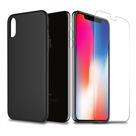 Silikon Hülle Handyhülle Ultra Dünn Schutzhülle Silikon mit Schutzfolie für Apple iPhone X Schwarz