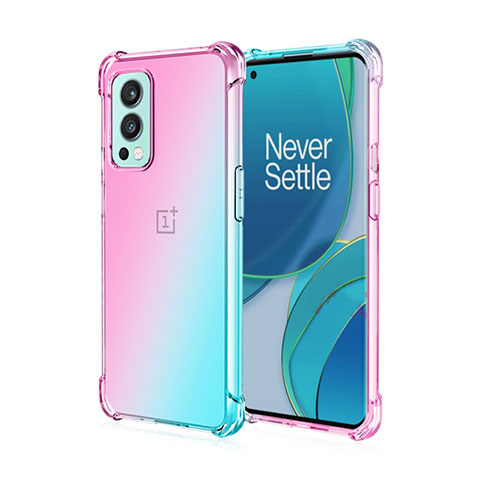 Silikon Hülle Handyhülle Ultra Dünn Schutzhülle Tasche Durchsichtig Transparent Farbverlauf für OnePlus Nord 2 5G Cyan