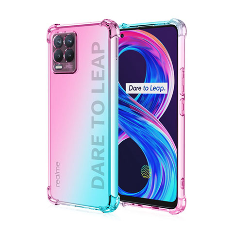 Silikon Hülle Handyhülle Ultra Dünn Schutzhülle Tasche Durchsichtig Transparent Farbverlauf für Realme 8 4G Cyan