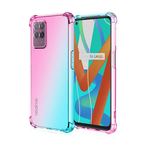 Silikon Hülle Handyhülle Ultra Dünn Schutzhülle Tasche Durchsichtig Transparent Farbverlauf für Realme 8i Cyan