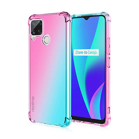 Silikon Hülle Handyhülle Ultra Dünn Schutzhülle Tasche Durchsichtig Transparent Farbverlauf für Realme C25S Cyan