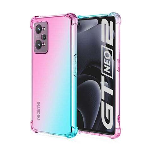 Silikon Hülle Handyhülle Ultra Dünn Schutzhülle Tasche Durchsichtig Transparent Farbverlauf für Realme GT Neo 3T 5G Cyan