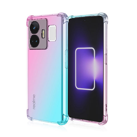 Silikon Hülle Handyhülle Ultra Dünn Schutzhülle Tasche Durchsichtig Transparent Farbverlauf für Realme GT5 5G Cyan