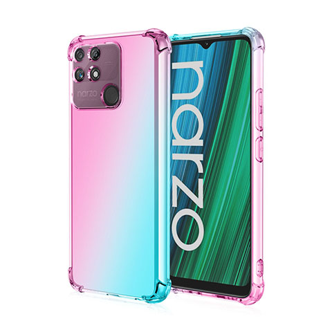 Silikon Hülle Handyhülle Ultra Dünn Schutzhülle Tasche Durchsichtig Transparent Farbverlauf für Realme Narzo 50A Cyan