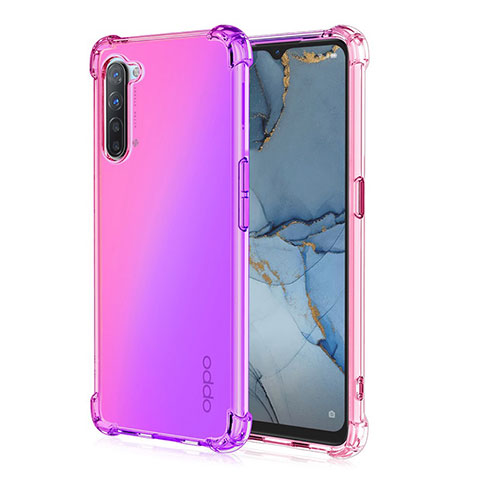 Silikon Hülle Handyhülle Ultra Dünn Schutzhülle Tasche Durchsichtig Transparent Farbverlauf G01 für Oppo F15 Rosa