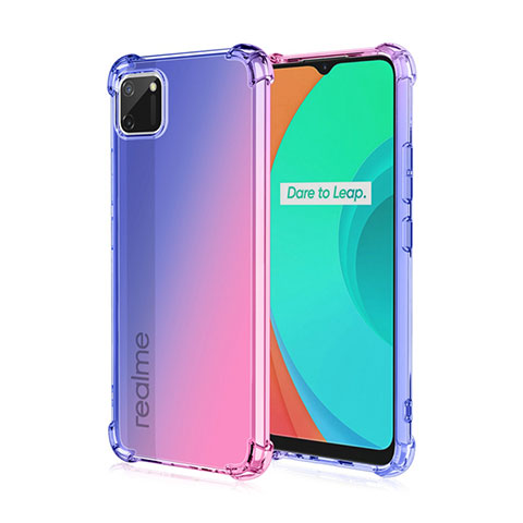 Silikon Hülle Handyhülle Ultra Dünn Schutzhülle Tasche Durchsichtig Transparent Farbverlauf G01 für Realme C11 Blau