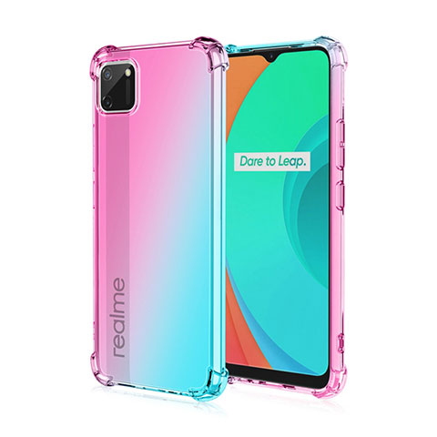 Silikon Hülle Handyhülle Ultra Dünn Schutzhülle Tasche Durchsichtig Transparent Farbverlauf G01 für Realme C11 Cyan