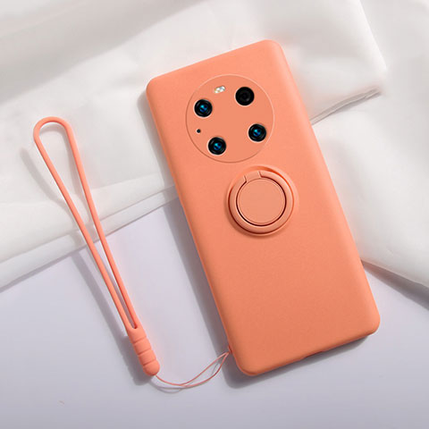 Silikon Hülle Handyhülle Ultra Dünn Schutzhülle Tasche Flexible mit Magnetisch Fingerring Ständer A01 für Huawei Mate 40E Pro 4G Orange