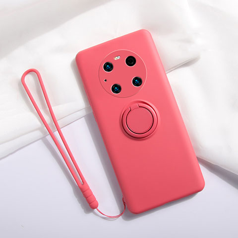Silikon Hülle Handyhülle Ultra Dünn Schutzhülle Tasche Flexible mit Magnetisch Fingerring Ständer A01 für Huawei Mate 40E Pro 5G Rot