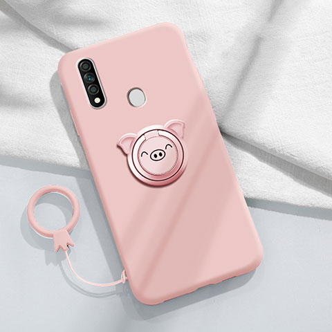 Silikon Hülle Handyhülle Ultra Dünn Schutzhülle Tasche Flexible mit Magnetisch Fingerring Ständer A01 für Oppo A31 Rosa