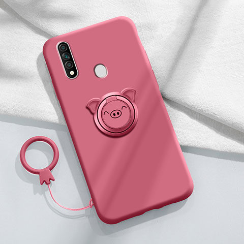 Silikon Hülle Handyhülle Ultra Dünn Schutzhülle Tasche Flexible mit Magnetisch Fingerring Ständer A01 für Oppo A8 Fuchsie