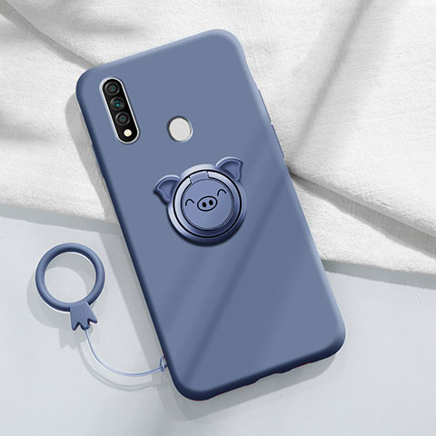 Silikon Hülle Handyhülle Ultra Dünn Schutzhülle Tasche Flexible mit Magnetisch Fingerring Ständer A01 für Oppo A8 Grau