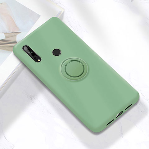 Silikon Hülle Handyhülle Ultra Dünn Schutzhülle Tasche Flexible mit Magnetisch Fingerring Ständer A02 für Huawei Enjoy 10 Plus Cyan