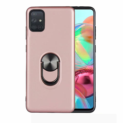 Silikon Hülle Handyhülle Ultra Dünn Schutzhülle Tasche Flexible mit Magnetisch Fingerring Ständer A02 für Samsung Galaxy A51 5G Rosegold