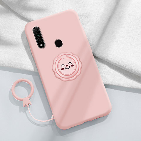 Silikon Hülle Handyhülle Ultra Dünn Schutzhülle Tasche Flexible mit Magnetisch Fingerring Ständer A03 für Oppo A31 Rosa