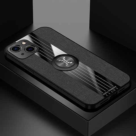 Silikon Hülle Handyhülle Ultra Dünn Schutzhülle Tasche Flexible mit Magnetisch Fingerring Ständer A04 für Apple iPhone 13 Mini Schwarz