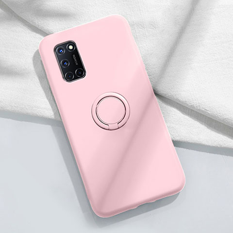 Silikon Hülle Handyhülle Ultra Dünn Schutzhülle Tasche Flexible mit Magnetisch Fingerring Ständer A04 für Oppo A72 Rosa