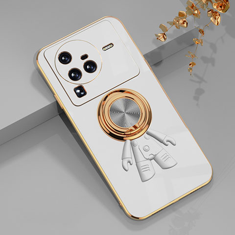 Silikon Hülle Handyhülle Ultra Dünn Schutzhülle Tasche Flexible mit Magnetisch Fingerring Ständer AN2 für Vivo X80 Pro 5G Weiß