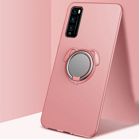 Silikon Hülle Handyhülle Ultra Dünn Schutzhülle Tasche Flexible mit Magnetisch Fingerring Ständer für Huawei Enjoy 20 Pro 5G Rosegold