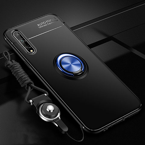 Silikon Hülle Handyhülle Ultra Dünn Schutzhülle Tasche Flexible mit Magnetisch Fingerring Ständer für Huawei P smart S Blau und Schwarz