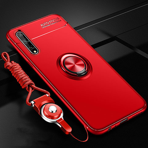 Silikon Hülle Handyhülle Ultra Dünn Schutzhülle Tasche Flexible mit Magnetisch Fingerring Ständer für Huawei P smart S Rot