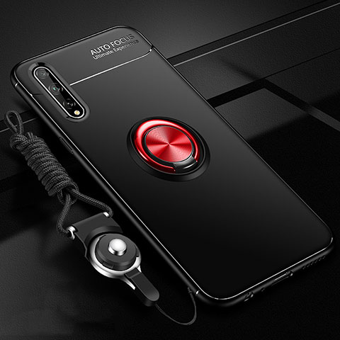 Silikon Hülle Handyhülle Ultra Dünn Schutzhülle Tasche Flexible mit Magnetisch Fingerring Ständer für Huawei P smart S Rot und Schwarz