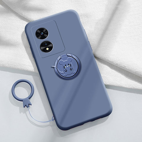 Silikon Hülle Handyhülle Ultra Dünn Schutzhülle Tasche Flexible mit Magnetisch Fingerring Ständer für Oppo A1 Pro 5G Lavendel Grau