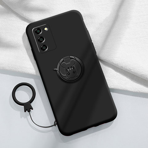 Silikon Hülle Handyhülle Ultra Dünn Schutzhülle Tasche Flexible mit Magnetisch Fingerring Ständer für Oppo A53s 5G Schwarz