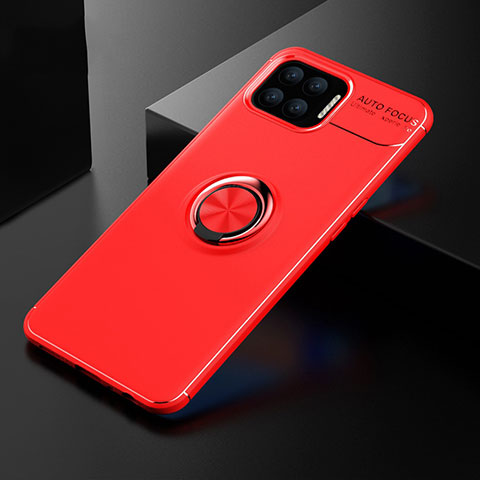 Silikon Hülle Handyhülle Ultra Dünn Schutzhülle Tasche Flexible mit Magnetisch Fingerring Ständer für Oppo A93 Rot