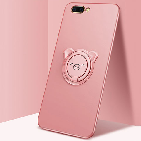 Silikon Hülle Handyhülle Ultra Dünn Schutzhülle Tasche Flexible mit Magnetisch Fingerring Ständer für Oppo AX5 Rosegold