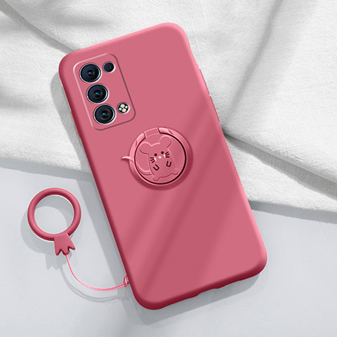 Silikon Hülle Handyhülle Ultra Dünn Schutzhülle Tasche Flexible mit Magnetisch Fingerring Ständer für Oppo Reno6 Pro 5G Rot