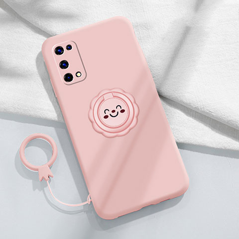 Silikon Hülle Handyhülle Ultra Dünn Schutzhülle Tasche Flexible mit Magnetisch Fingerring Ständer für Realme X7 5G Rosa