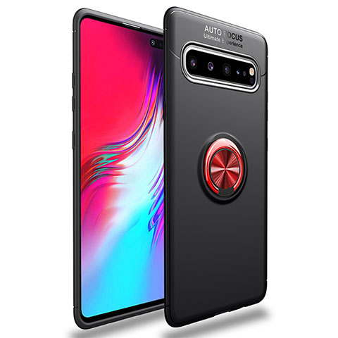 Silikon Hülle Handyhülle Ultra Dünn Schutzhülle Tasche Flexible mit Magnetisch Fingerring Ständer für Samsung Galaxy S10 5G SM-G977B Rot und Schwarz