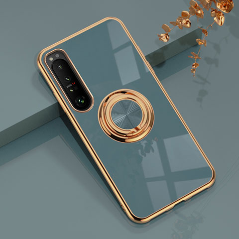 Silikon Hülle Handyhülle Ultra Dünn Schutzhülle Tasche Flexible mit Magnetisch Fingerring Ständer für Sony Xperia 10 III Lite Lavendel Grau